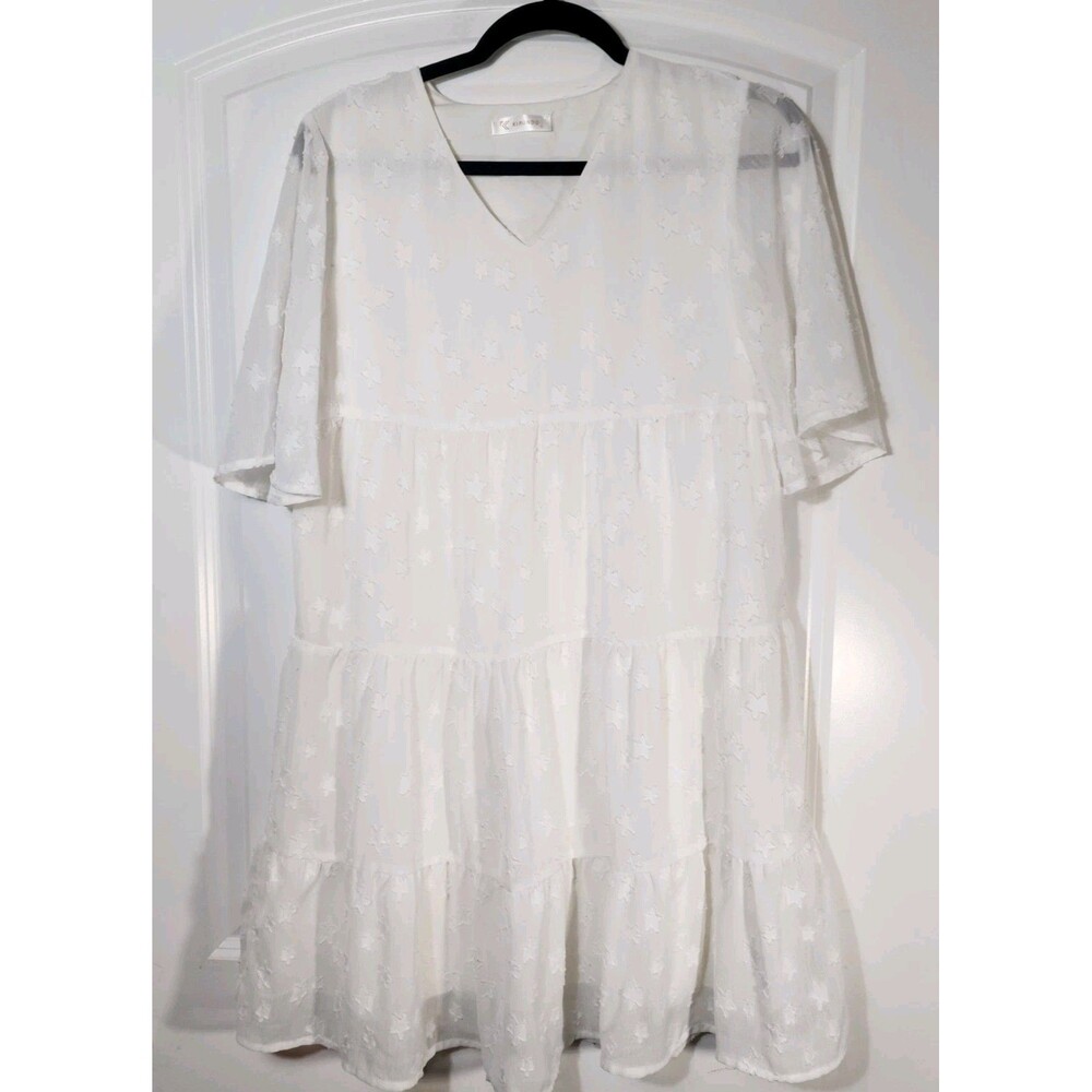Kirundo Woman's Dress Flowy Short Sleeve Round Neck Lined V Neck Star Size Small